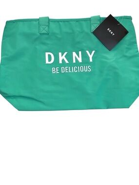 DKNY Teal Logo Tote with White Lettering